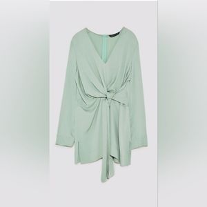 Zara Mint Green/Sage Green Long Sleeves Draped Dress - with Tags (Size:Large)